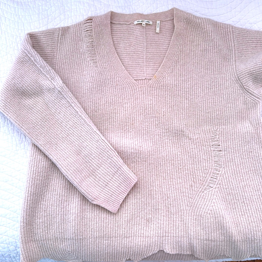 Cream/Beige Helmut Lang Sweater Oversized Medium Distressed Cashmere Wool